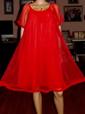 Vintage Double Layer Chiffon Nylon & Ruffle Trim Sissy Nightgown Xl-1x-bust 54 • $161