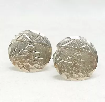 925 Silver Cufflinks Mexico Aztec Mayan Pyramid Teotihuacan Signed RCD • $24.90