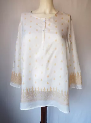 $19.50 • Buy Liz Lange Maternity 100% Silk Habotai Blouse Tunic Kurta White Gold Size XL