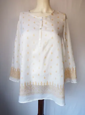 Liz Lange Maternity 100% Silk Habotai Blouse Tunic Kurta White Gold Size XL • $19.50