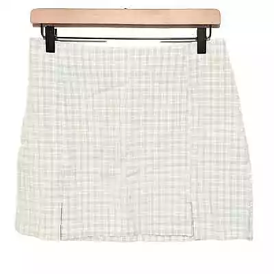 Zaful Womens Seersucker Plaid Pleated Mini Skirt Size 6 Green White Side Zip NWT • $18.30