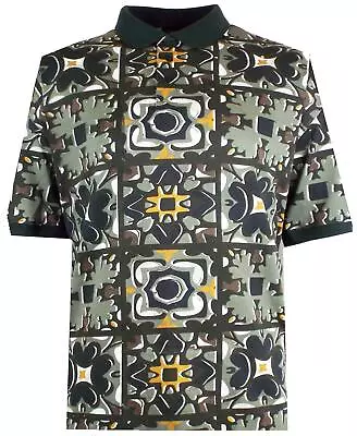 Espionage Men's Short Sleeve Abstract Print Polo P207 In Olive/Mustard 2XL-8XL • £32.50