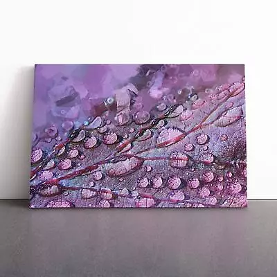 Dewdrops Upon A Lilac Leaf In Abstract Flowers Canvas Wall Art Print Framed • £24.95