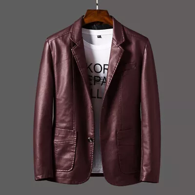 Men's PU Leather Formal Dress Blazer Leather Jacket Coat Business Slim Wedding • $45.99