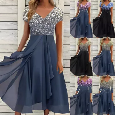 £17.49 • Buy Plus Size Women Print Short Sleeve Swing Dress Evening Cocktail Party Midi Gown