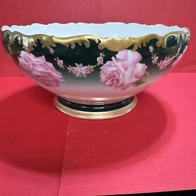 Antique T&V Limoges Depose Punch Bowl Pink Roses 9.5” (CL2) • $152.75
