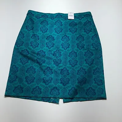 J. Crew Skirt Womens Size 10 NWT The Pencil High Waist Stretch Green Blue Print • $31.99