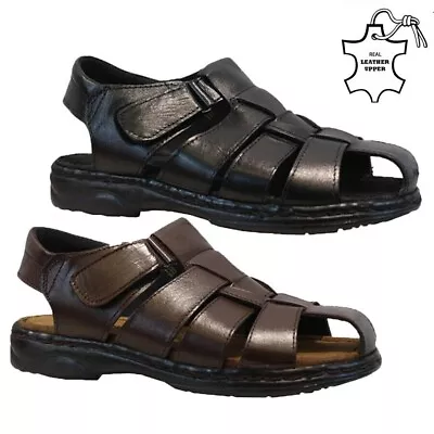 Mens Leather Walking Touch Strap Summer Beach Mule Gladiator Sandals Shoes Sizes • £18.98