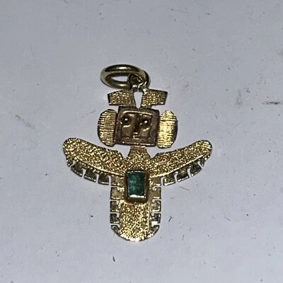 $395 • Buy Small Vintage 18k Gold And Emerald Pendant Charm Vintage Aztec Mayan God