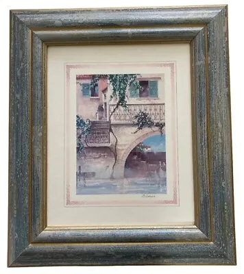 Watercolor Print Venice Italy B Hobson Blue Gold Frame 12x14” Artists Guild • $24.92