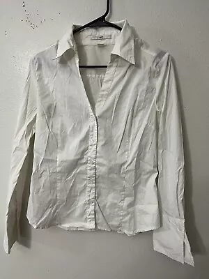 H&M Womens Shirt Button Up 10 White Long Sleeve Cotton Solid • $10.70