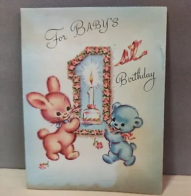 Vintage Birthday Card 1950s Bunny And Bear Carrying #1 Used Rust Craft Card • $8.75