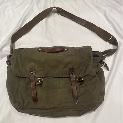 J Crew Messenger Bag Tan Waxed Canvas Leather Buckles Mens Weekender Laptop • $25