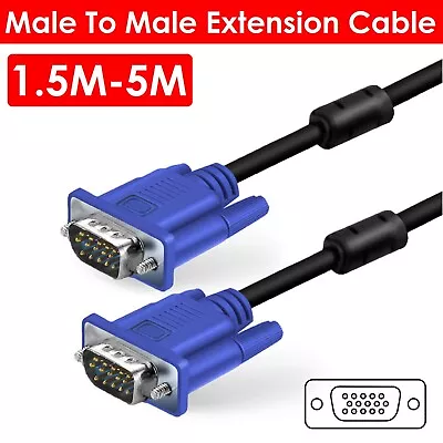 1.5M 3M 5M VGA SVGA 15pin Male To Male Extension PC Monitor LCD HD Screen Cable • $11.99