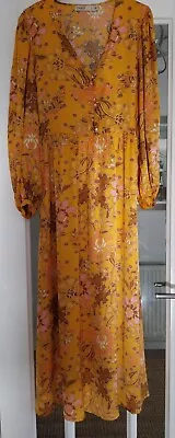 Oasis Mustard Long Sleeve Midi Dress Size 8 • £4.99