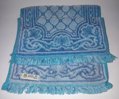 Vintage MCM Martex West Point Pepperell Blue Hand Towels W/ Fringe - Excellent  • $24.99