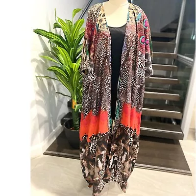 $72 • Buy 14-26 New Women’s Silk Mix Kimono Jacket Kaftan Cover Up Embellished Plus Size