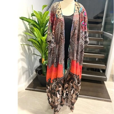 $72 • Buy 14-26 New Women’s Silk Mix Kimono Jacket Kaftan Cover Up Embellished Plus Size
