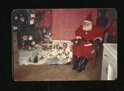 Vintage Christmas Photo LIFESIZE SANTA WATCHES OVER PRESENTS AND TREE 1952 • $3.96