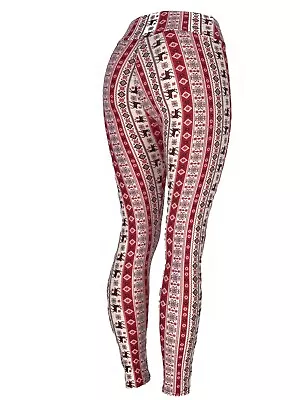 Christmas Reindeer Snowflakes Vertical Stripe Legs - One Size Tall & Curvy Diva • $15.99