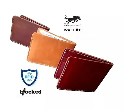 MEN'S CRAZY HORSE   RFID-Blocking   Genuine 100%  Leather Bifold  Wallet Slim • $14.99