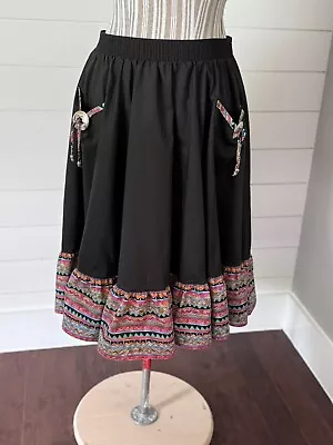 Malco Modes Vintage 90's Square Dance Black Aztec ConchoPockets Skirt Sz XL (B1) • $31.99