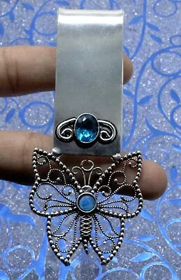 925 Sterling Silver Swiss Blue Topaz Gemstone Jewelry Money Clip Size-3-4 • $16.99