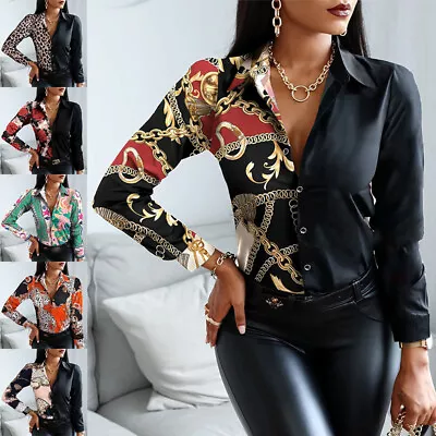 £12.39 • Buy Womens Long Sleeve Shirt Leopard/Floral Tops OL Lady Work Formal Party Blouse