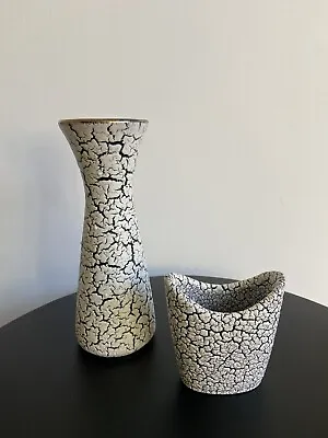 Vintage West German Jasba Cortina 60s Crackle Glaze Vases Retro MCM • £60