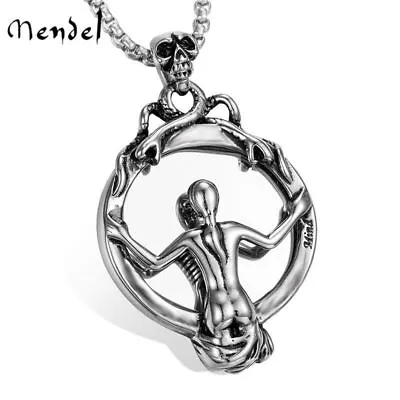 MENDEL Goth Mens Horror Punk Biker Skull Mirror Pendant Necklace Stainless Steel • $11.99