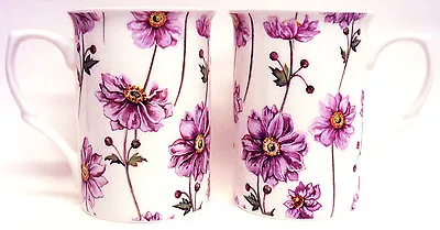 Japanese Anemone Mugs Set 2 Bone China Floral Castle Cups Hand Decorated In UK • £14.50