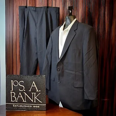 Joseph A Bank 2 Piece Suit 50R 40X28 Black Pinstriped Wool • $100