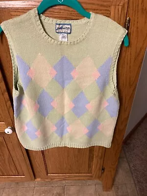 Pendleton Women's XL Vintage Sweater Vest W/blue Pink & Yellow Diamond Pattern • £4.02