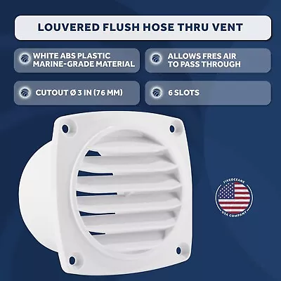 6-Slotted Louvered Hose Vent 3-inch Hose Diameter White ABS Plastic - FO109 • $11.99