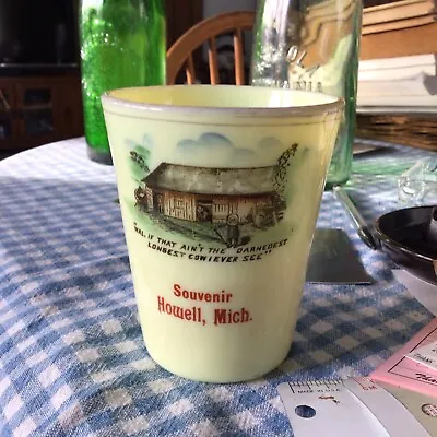 3.75” CUSTARD GLASS SOUVENIR HOWELL MICH MI MICHIGAN REAL PHOTO 1890’s CUP COW  • $129