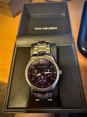 Van Heusen Chronograph Men's Watch - New In Box With Tags Silver Tone Band-Case • $29.99