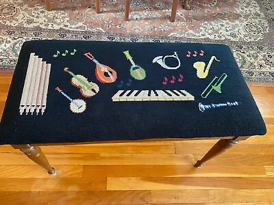 AMAZING Vintage Wood Piano Bench Stool For Two -Handmade Needlepoint • $145