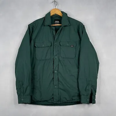 Zara Jacket Men's Small S Green DNWR Full Zip Cotton Puffer Jacket Coat • $15.88