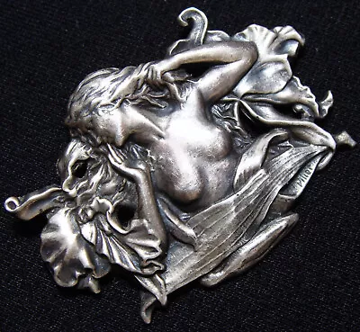 Vintage Sterling Silver Pendant Art Nouveau NUDE WOMAN Signed • $127.50