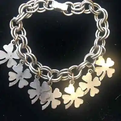Vintage Silver Tone Celtic Irish Shamrock Charm Bracelet • $15