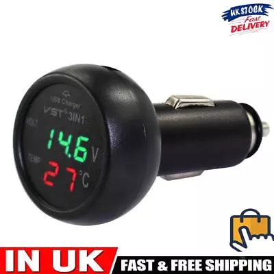 3 In 1 Car Voltmeter Thermometer 12V 24V Multifunctional Adapter (Red Green) • £7.79