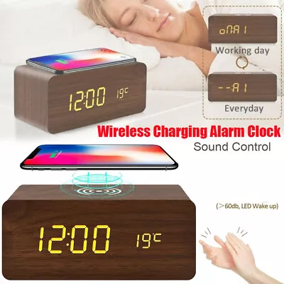 $43.99 • Buy Qi Wireless Phone Charger For Android Samsung IPhone W/ Digital LED Alarm Clock