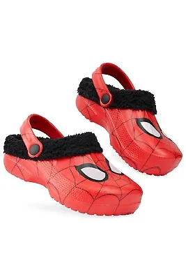 Marvel Kids Boys Spiderman Winter Clogs Cosy Slip On Slippers Cosy Fleece Lining • £15.49