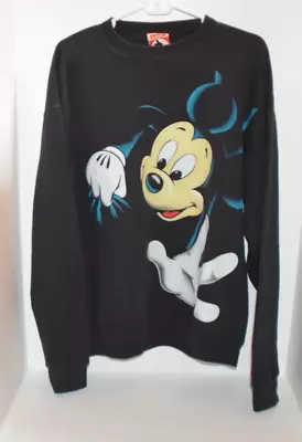 Vintage Mickey Inc. Mickey Mouse 90s Sweatshirt Sz Large Double Sided Black USA • $43.96