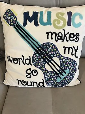 Pottery Barn Teen Pillow Music Makes My World Go Round  Embroidered Pillow  • $12.99