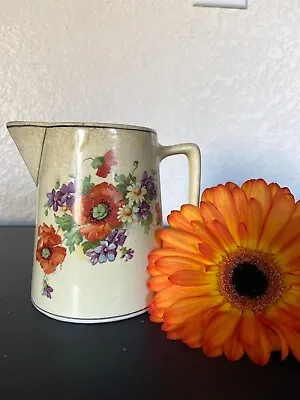 Vintage Canonsburg Pottery Porcelain Pitcher Syrup Creamer Poppy Flower • $14.99