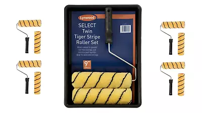 Lynwood 9  Twin Pack Select Tiger Stripe Paint Roller Set W/ Tray~ DIY MATERIALS • £7.99