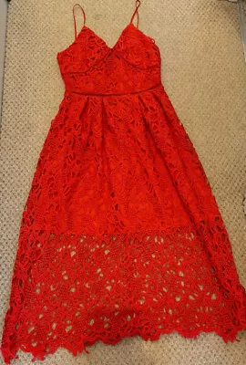 Sweewe Paris Red Summer Occasion Dress Party Wedding Lace Style Midi Strappy • £6