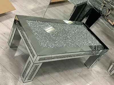 Mirrored Coffee Table Diamond Crystal Living Room Crushed Diamond Furniture 120 • £399