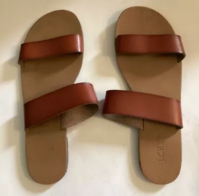 J. Crew Womens 8 Slides Sandals Flip Flops Brown Faux Leather Double Strap • $14